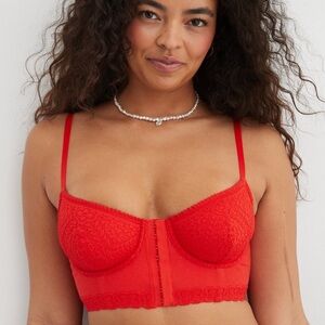 Aerie Showoff Scarlet Red Lace Corset Balconette Bra Sz 32D NWT Underwire